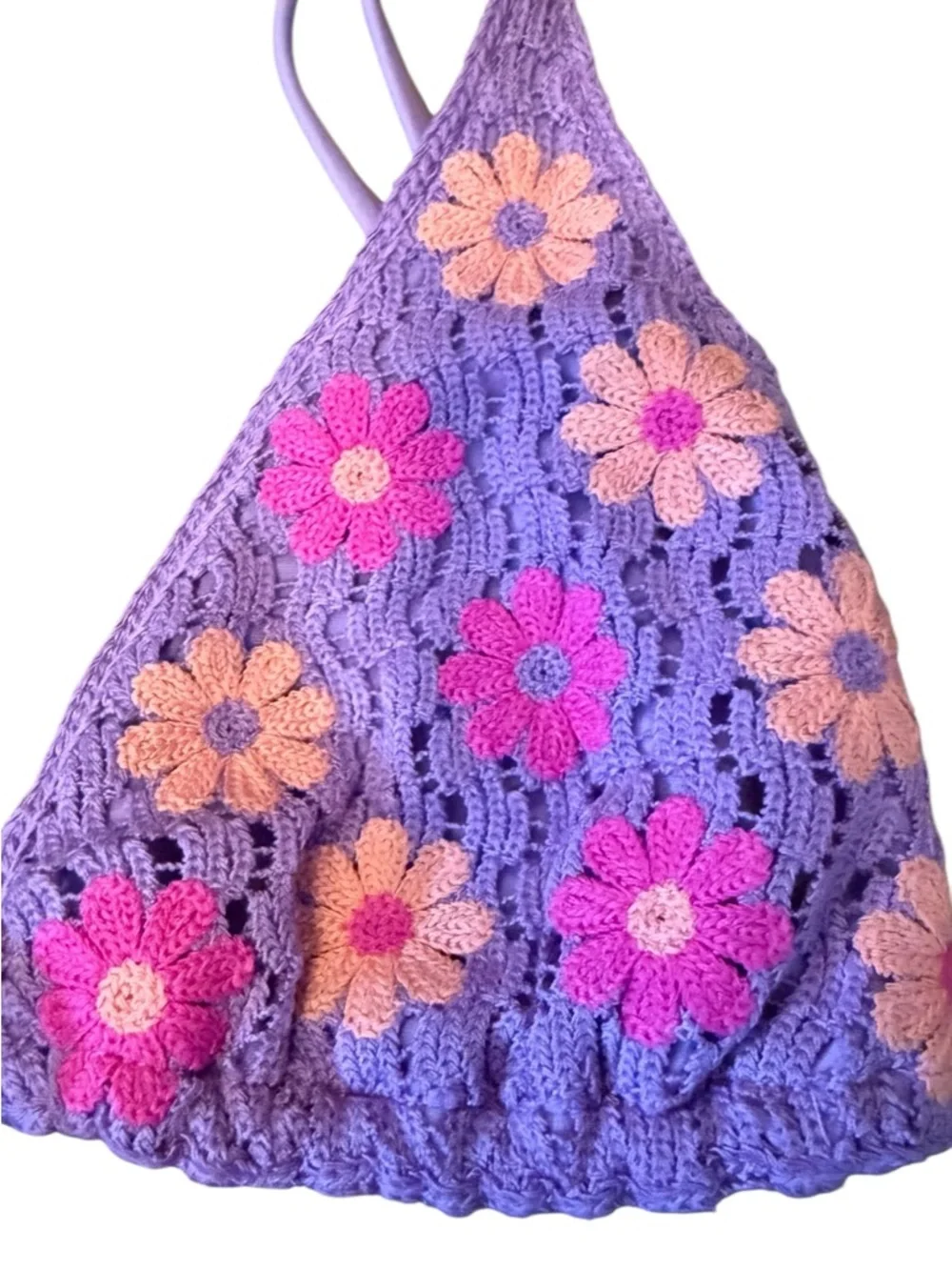 Ninety-Nine Lavender Crochet Triangle Bikini Set